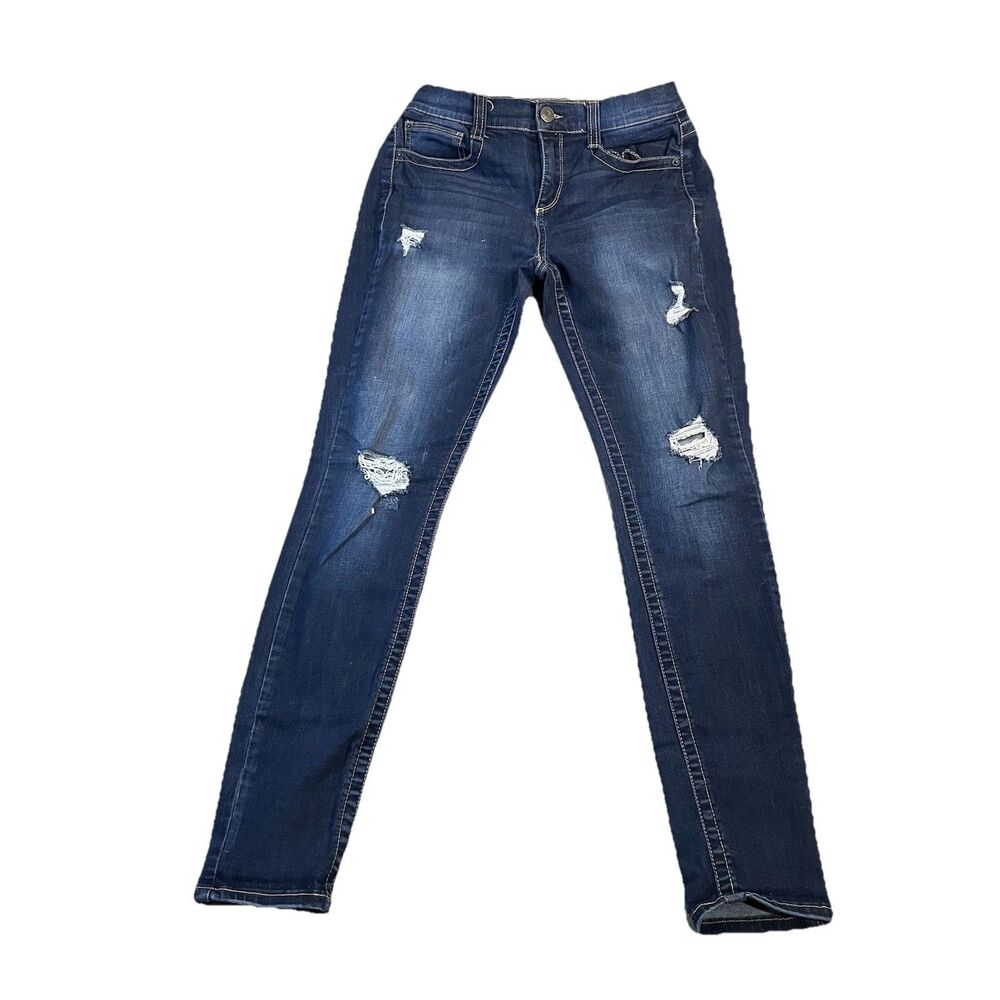 Mudd Jeans Skinny FLX Flex Stretch Distressed Dark Wash Juniors Size 9 Mid Rise